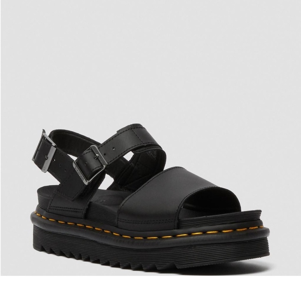 Dr. Martens Black Leather Sandals with Buckle Detail